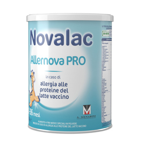 Barattolo da 400 grammi di Novalac Allernova Pro, latte in polvere per allergia alle proteine del latte vaccino.