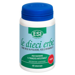 Confezione da 60 capsule di Esi le Dieci Erbe Flor, integratore per favorire il transito intestinale.