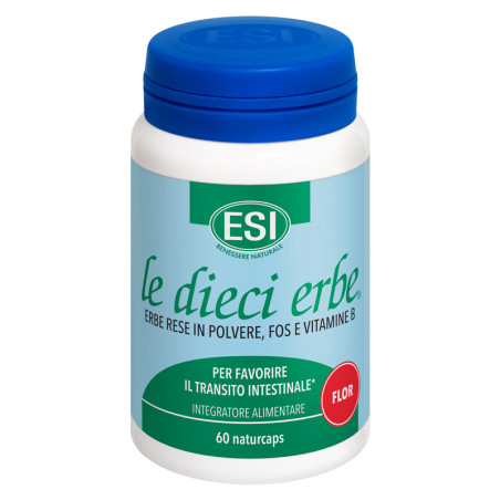 Confezione da 60 capsule di Esi le Dieci Erbe Flor, integratore per favorire il transito intestinale.
