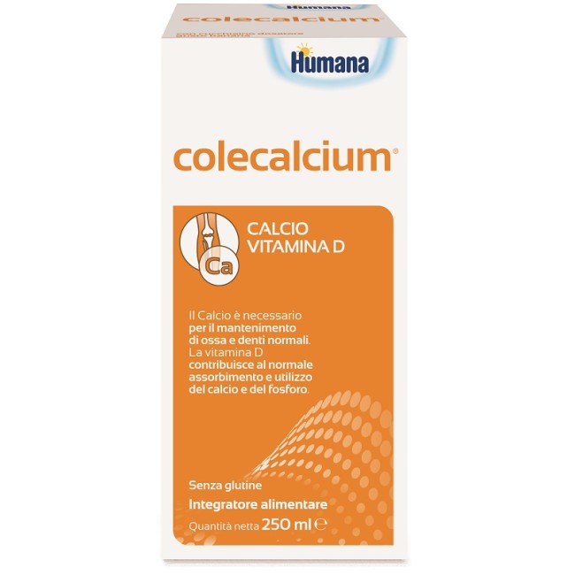 Flacone da 250 ml di Humana Colecalcium, integratore per la salute di ossa, articolazioni e denti. Flacone da 250 ml di Humana Colecalcium, integratore per la salute di ossa, articolazioni e denti.
