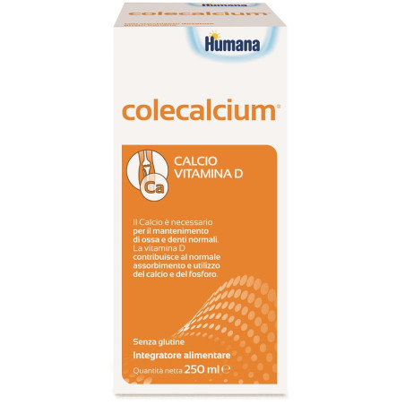 Flacone da 250 ml di Humana Colecalcium, integratore per la salute di ossa, articolazioni e denti. Flacone da 250 ml di Humana Colecalcium, integratore per la salute di ossa, articolazioni e denti.