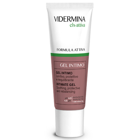 Confezione da 30 ml di Vidermina Gel Intimo Nuova Formula per l'igiene intima.