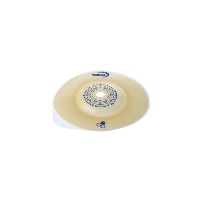 PLACCA PER COLOSTOMIA CONVESSA RITAGLIABILE AURUM2 DIAMETRO 13-35 MM FLANGIA 55 MM 5 PEZZI PLACCA PER COLOSTOMIA CONVESSA RITAGLIABILE AURUM2 DIAMETRO 13-35 MM FLANGIA 55 MM 5 PEZZI
