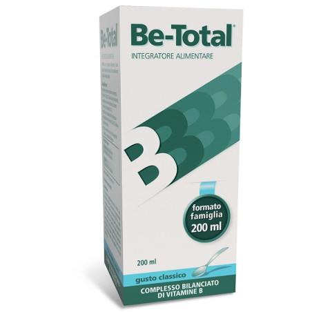Flacone da 200 ml di Be-Total Sciroppo classico, integratore contro la stanchezza fisica e mentale.