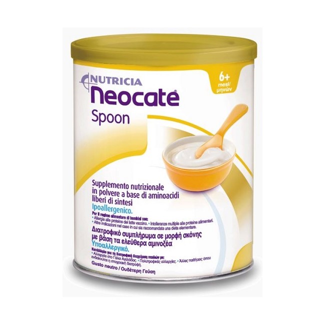Barattolo da 400 grammi di Neocate Spoon, latte in polvere per bambini con allergie alimentari. Barattolo da 400 grammi di Neocate Spoon, latte in polvere per bambini con allergie alimentari.