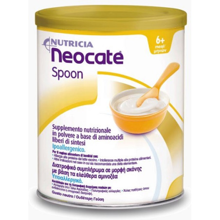 Barattolo da 400 grammi di Neocate Spoon, latte in polvere per bambini con allergie alimentari.