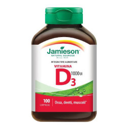 Confezione da 100 compresse di Biovita Jamieson Vitamina D3 1000, integratore per osteoporosi e fragilità ossea.