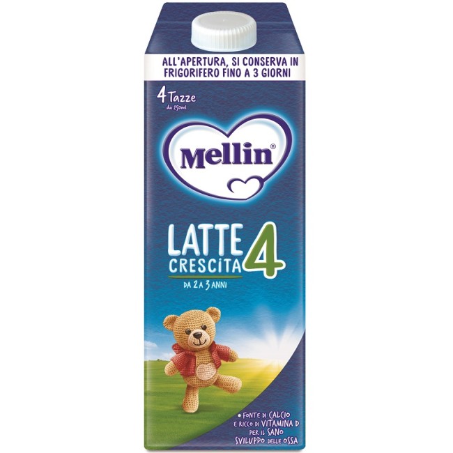 Tetrapak da 1000 ml di Mellin 4, latte di crescita per lo sviluppo cognitivo e delle ossa. Tetrapak da 1000 ml di Mellin 4, latte di crescita per lo sviluppo cognitivo e delle ossa.