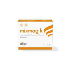 Confezione da 20 bustine di Mixmag K, integratore per energia e funzione muscolare.