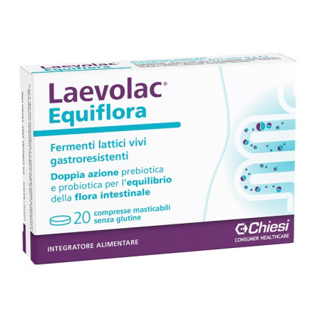 Confezione da 20 compresse di Laevolac Equiflora, integratore per l'equilibrio intestinale. Confezione da 20 compresse di Laevolac Equiflora, integratore per l'equilibrio intestinale.
