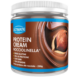 Barattolo da 250 grammi di Ultimate Protein Cream Nocciolinella, crema proteica alle nocciole.