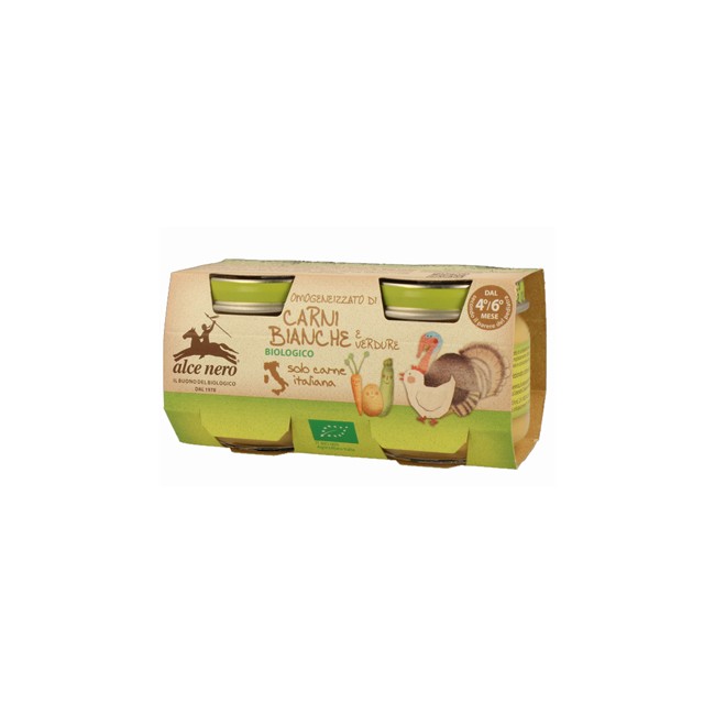 OMOGENEIZZATO CARNI BIANCHE CON VERDURE BABY FOOD BIO ALCE NERO 2 X 80 G OMOGENEIZZATO CARNI BIANCHE CON VERDURE BABY FOOD BIO ALCE NERO 2 X 80 G