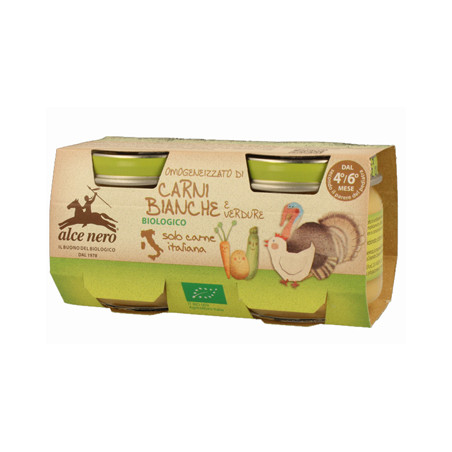 OMOGENEIZZATO CARNI BIANCHE CON VERDURE BABY FOOD BIO ALCE NERO 2 X 80 G