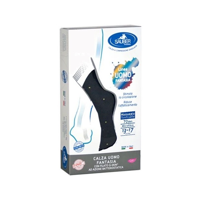 SAUBER CALZA UOMO FANTASIA Q-SKIN 70 DEN BLU POIS GIALLI TAGLIA M