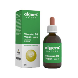 Flacone da 50 ml di Algem Natura Vitamina D3, integratore per il benessere di ossa e muscoli.