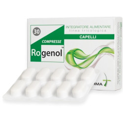 Confezione da 30 compresse di Rogenol, integratore per il benessere di pelle e capelli.