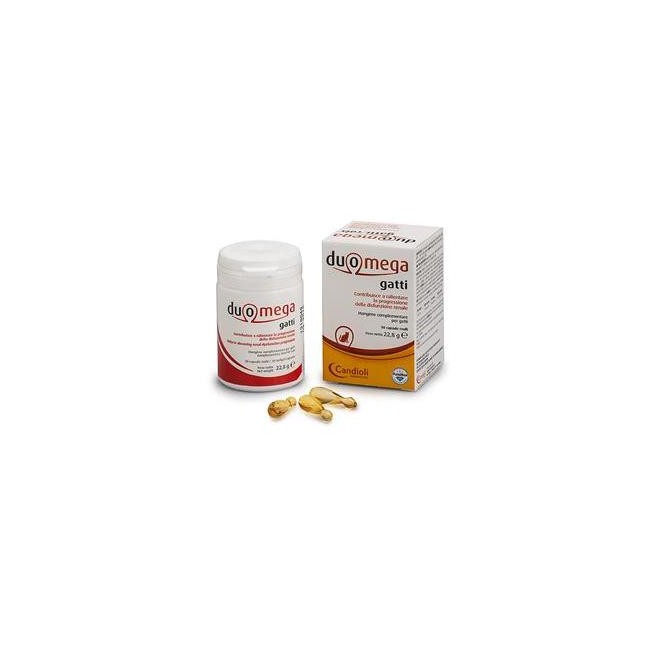 Confezione da 30 capsule di Duomega Gatti, mangime complementare ricco di omega 3. Confezione da 30 capsule di Duomega Gatti, mangime complementare ricco di omega 3.