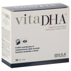 Confezione da 30 fiale monodose di Vitadha, integratore per la funzione cerebrale e visiva.
