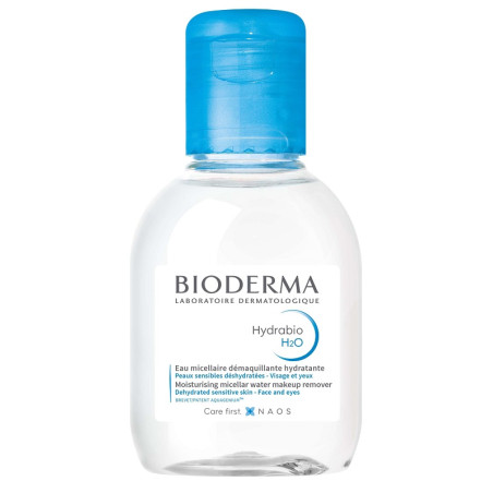 Confezione da 100 ml di Bioderma Hydrabio H2O Acqua Micellare Struccante Idratante Formato Viaggio.