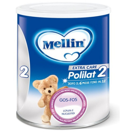 Barattolo di Mellin Polilat 2, latte per bambini con allergie alle proteine del latte vaccino.