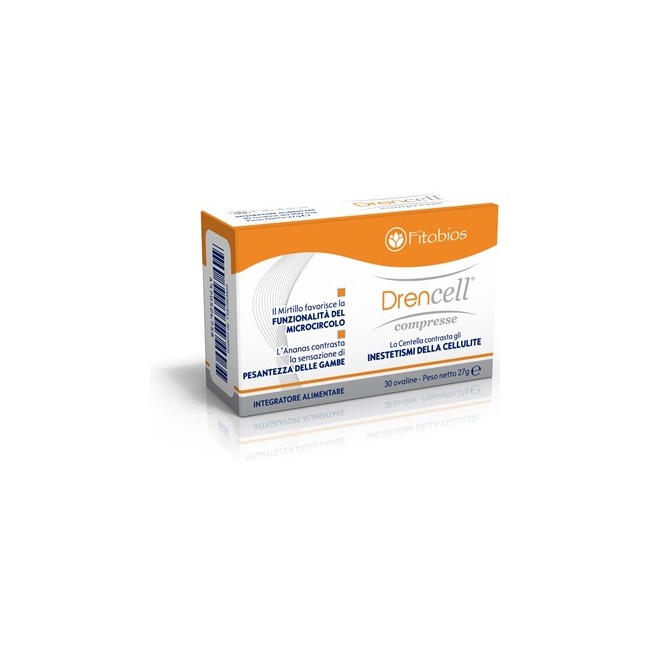 Confezione da 30 compresse di Drencell, integratore per cellulite e pesantezza delle gambe. Confezione da 30 compresse di Drencell, integratore per cellulite e pesantezza delle gambe.
