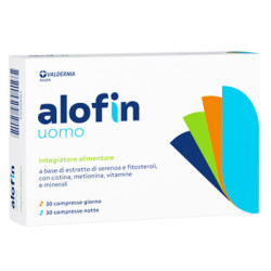 Confezione da 60 compresse di Alofin Uomo, integratore contro la caduta dei capelli.