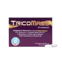 Confezione da 30 compresse di Tricomass, integratore per la crescita di capelli sani e forti.
