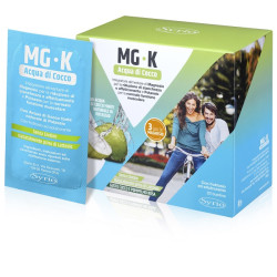Confezione da 20 bustine di MG-K Acqua Di Cocco, integratore per combattere la stanchezza.