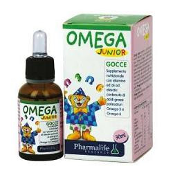 Flacone da 30 ml di Omega Junior, integartore di omega 3 per bambini da 6 mesi a 12 anni.