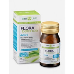Flacone da 30 capsule di Biosline Florabalance Active, integratore di fermenti lattici e fibre.
