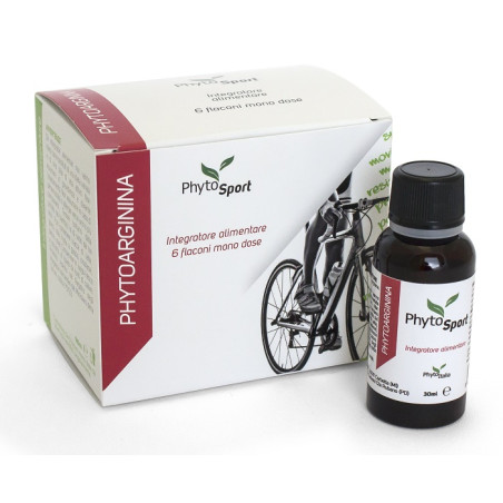 Confezione da 6 flaconi di Phytoarginina, integratore per energia e funzione muscolare.