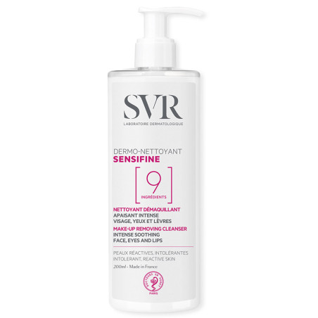 Flacone da 400 ml di Svr Sensifine Dermo Nettoyant latte detergente per pelle sensibile.