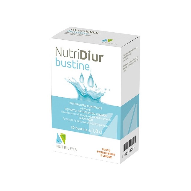 Confezione da 20 bustine di Nutridiur, integratore drenante e depurativo. Confezione da 20 bustine di Nutridiur, integratore drenante e depurativo.