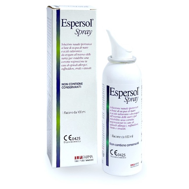 SOLUZIONE NASALE ESPERSOL SPRAY IPERTONICA A BASE DI ACQUA DI MARE E ACIDO IALURONICO 0,02% 100 ML SOLUZIONE NASALE ESPERSOL SPRAY IPERTONICA A BASE DI ACQUA DI MARE E ACIDO IALURONICO 0,02% 100 ML
