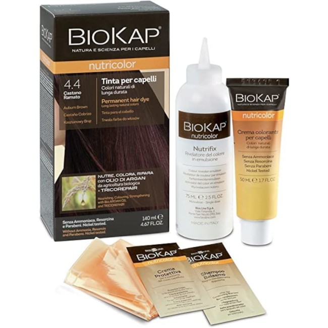 BIOKAP NUTRICOLOR 4,4 NEW CASTANO RAMATO TINTA TUBO + FLACONE BIOKAP NUTRICOLOR 4,4 NEW CASTANO RAMATO TINTA TUBO + FLACONE