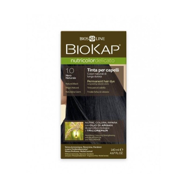 Confezione di Bios Line Biokap Nutricolor Tinta per Capelli 1.0 Nero.