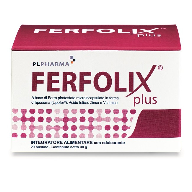 Confezione da 20 bustine di Ferfolix Plus, integratore per prevenire l'anemia in gravidanza. Confezione da 20 bustine di Ferfolix Plus, integratore per prevenire l'anemia in gravidanza.