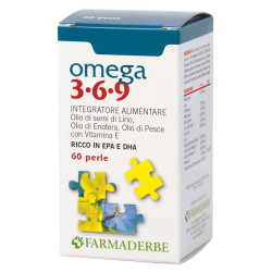 Confezione da 60 perle di Omega 3-6-9, integratore ricco di EPA e DHA.