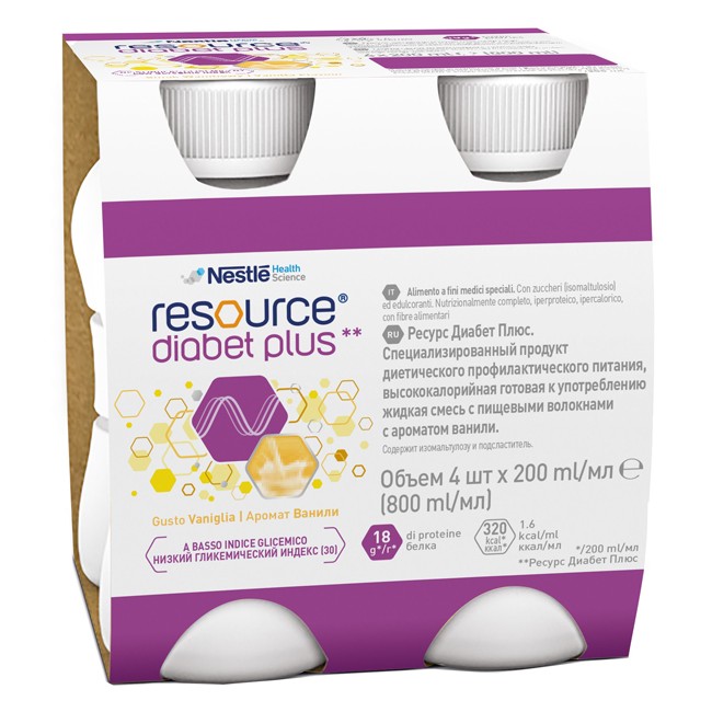 RESOURCE DIABET PLUS VANIGLIA 4 X 200 ML RESOURCE DIABET PLUS VANIGLIA 4 X 200 ML