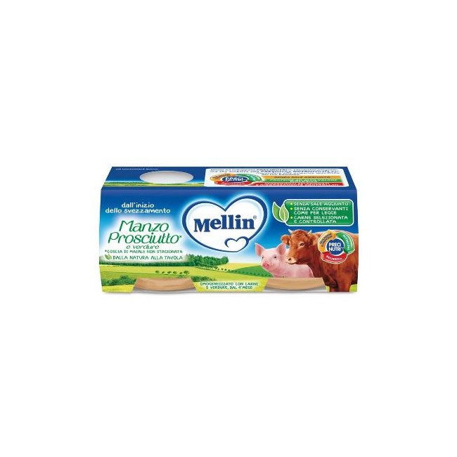 MELLIN OMOGENEIZZATO MANZO PROSCIUTTO CON VERDURE 2 PEZZI X 120 G MELLIN OMOGENEIZZATO MANZO PROSCIUTTO CON VERDURE 2 PEZZI X 120 G