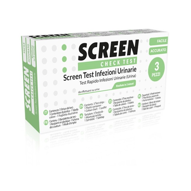 TEST PER L'INDIVIDUAZIONE RAPIDA DI LEUCOCITI SANGUE NITRITO E PROTEINA NELL'URINA SCREEN CHECK TEST INFEZIONI VIE URINARIE 3 PE TEST PER L'INDIVIDUAZIONE RAPIDA DI LEUCOCITI SANGUE NITRITO E PROTEINA NELL'URINA SCREEN CHECK TEST INFEZIONI VIE URINARIE 3 PE