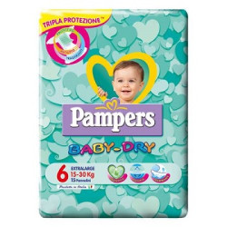 PANNOLINI PER BAMBINI PAMPERS BABY DRY DOWNCOUNT NO FLASH XL 15 PEZZI