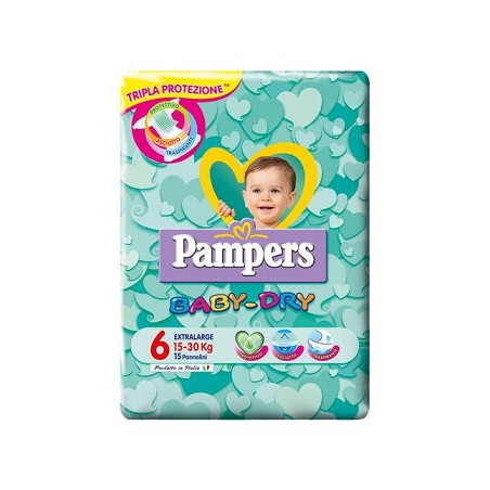 PANNOLINI PER BAMBINI PAMPERS BABY DRY DOWNCOUNT NO FLASH XL 15 PEZZI PANNOLINI PER BAMBINI PAMPERS BABY DRY DOWNCOUNT NO FLASH XL 15 PEZZI