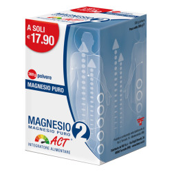 Flacone da 300 grammi di Magnesio 2 ACT Magnesio Puro, integratore per benessere muscolare e nervoso.