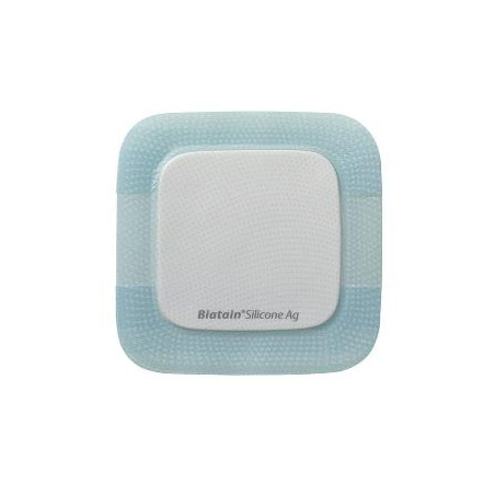 MEDICAZIONE BIATAIN IN SCHIUMA DI POLIURETANO A RILASCIO DI ARGENTO CON BORDO ADESIVO IN SILICONE 7,5X7,5 CM 5 PEZZI