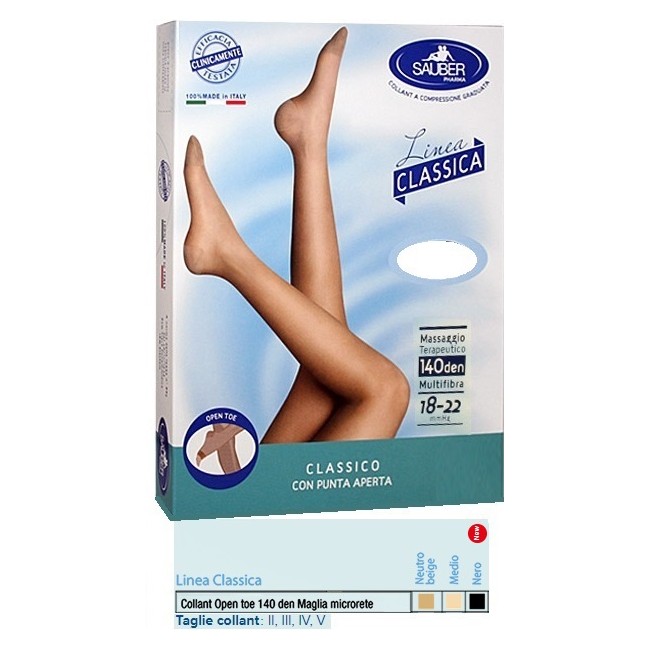 SAUBER COLLANT OPEN TOE MAGLIA MICRORETE 140 DEN COLORE NEUTRO BEIGE 4 LINEA CLASSICA