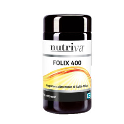 Confezione da 100 compresse di Nutriva Folix 400, integratore di acido folico per la gravidanza.