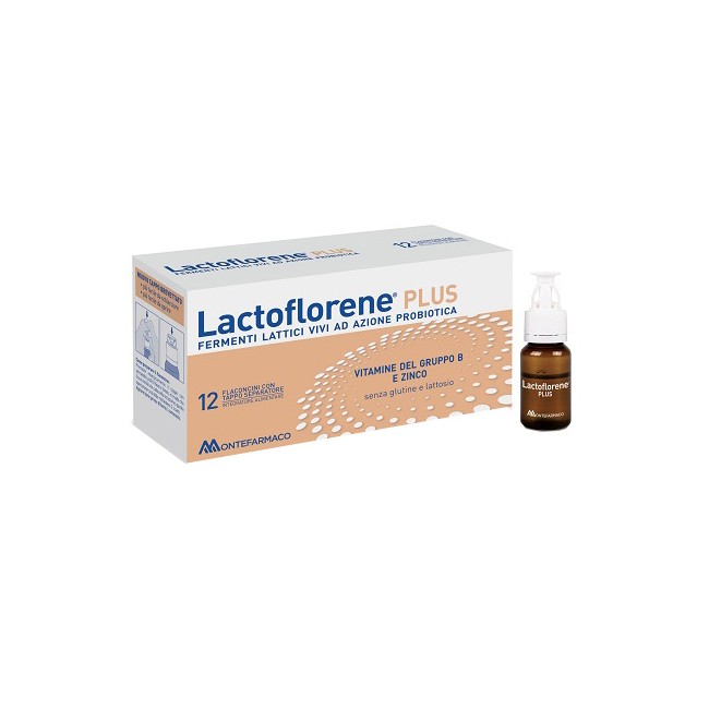 Confezione da 12 flaconi di lactoflorene plus per il benessere intestinale Confezione da 12 flaconi di lactoflorene plus per il benessere intestinale