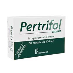 Confezione da 30 capsule di Pertrifol, integratore per contrastare la calvizie.