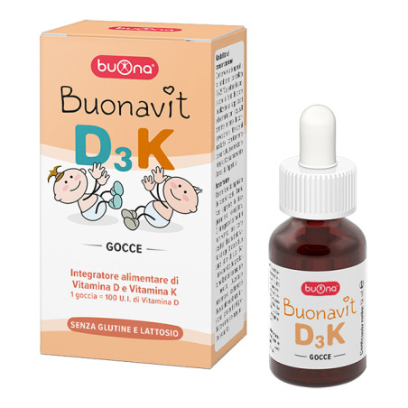 Flacone da 12 ml di Buonavit D3K Integratore Di Vitamina D3 e K1 Per Sviluppo Osseo Dei Bambini. Flacone da 12 ml di Buonavit D3K Integratore Di Vitamina D3 e K1 Per Sviluppo Osseo Dei Bambini.